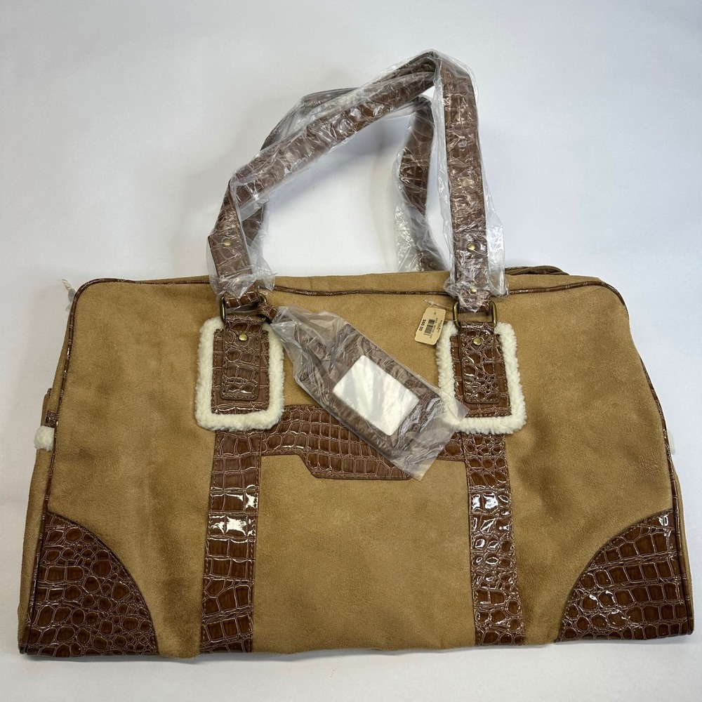 Bath & Body Works Tan Faux Suede Crocodile Trim Weekender Duffel Bag 80230 NEW